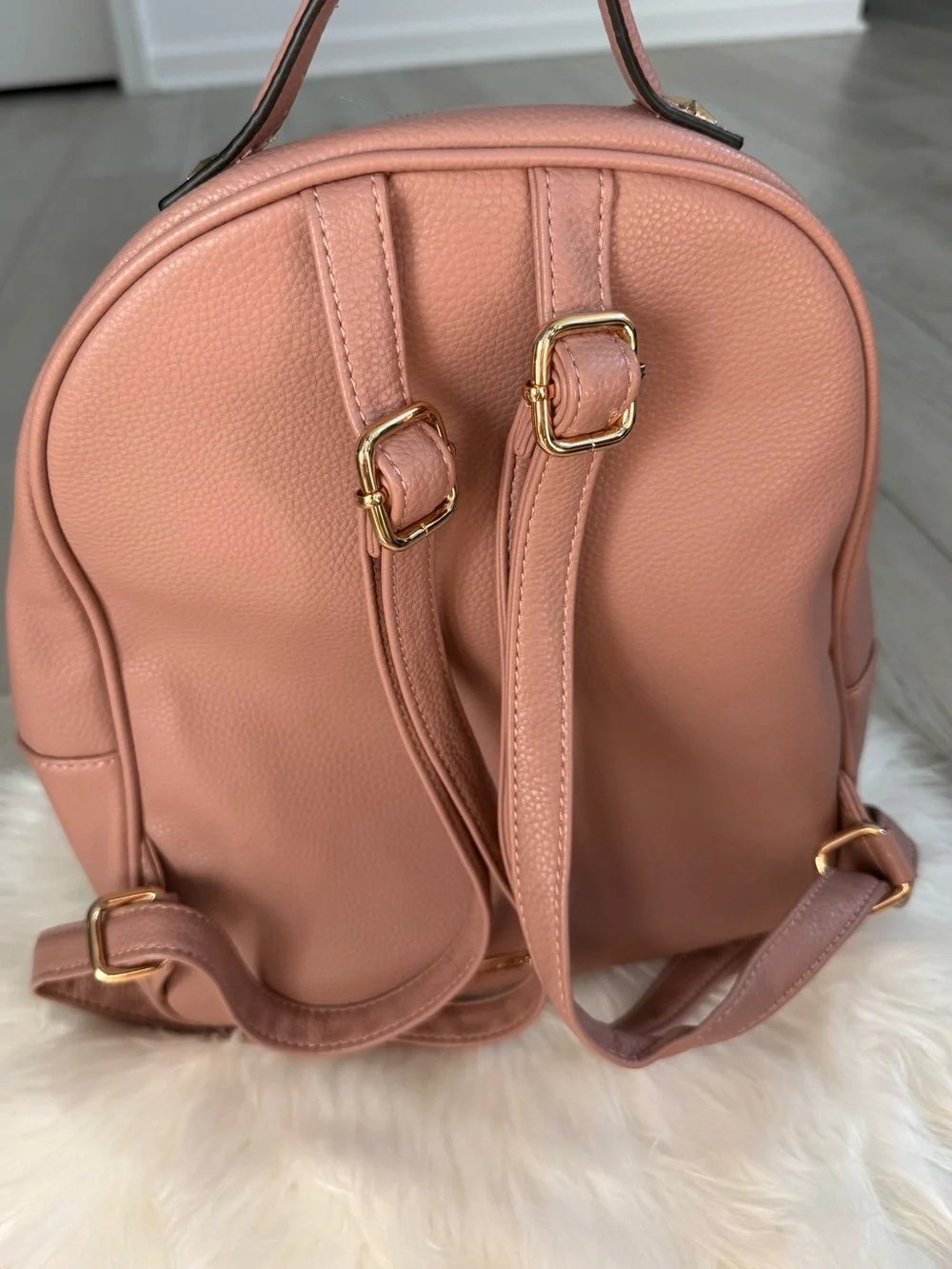 Othr Blush Pink Pebbled Backpack with Gold Hardware